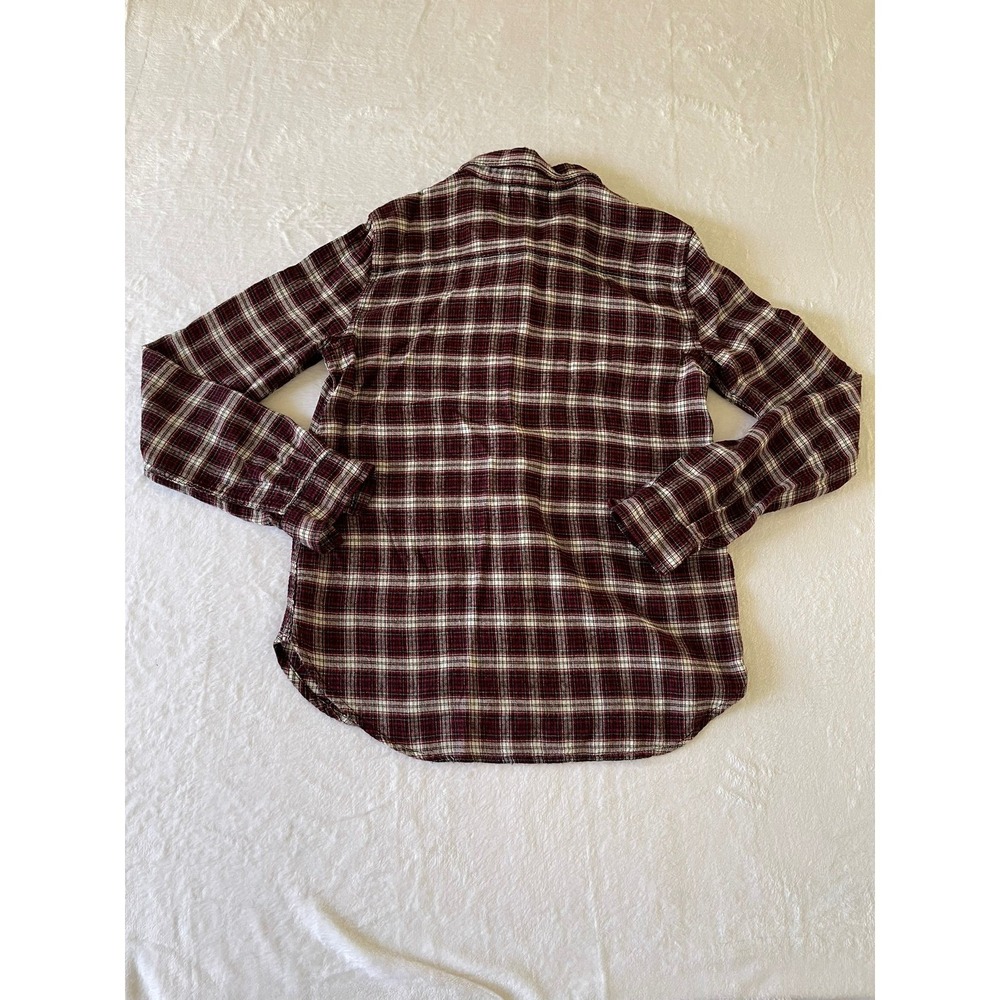 PAIGE Womens Small Plaid Flannel Button Down Shirt Burgundy Black Cotton Rayon - Picture 2 of 10
